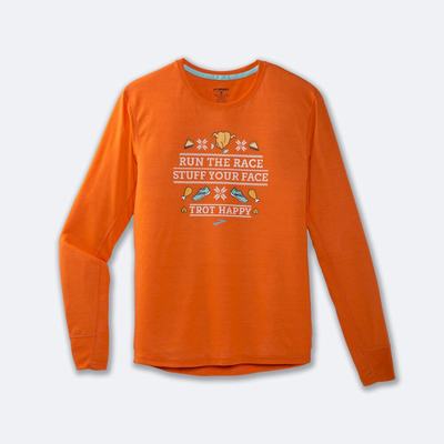 Brooks Distance Baskılı Long Sleeve Erkek Tişört Turuncu | TR-051749