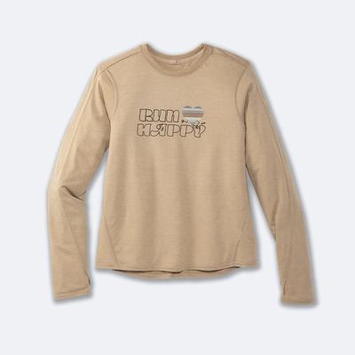 Brooks Distance Baskılı Long Sleeve Kadın Tişört Bej Rengi | TR-798024