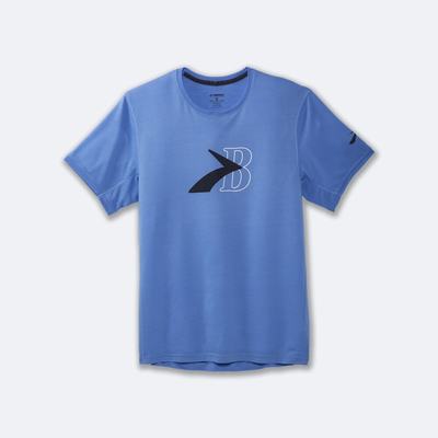 Brooks Distance Baskılı Short Sleeve Erkek Tişört Mavi | TR-375064