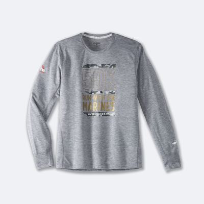 Brooks MCM22 Distance Baskılı Long Sleeve Erkek Tişört Gri | TR-108276