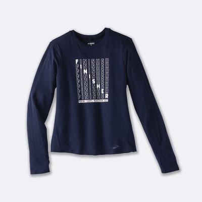 Brooks MCM22 Distance Baskılı Long Sleeve Kadın Tişört Lacivert | TR-914580