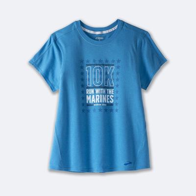 Brooks MCM22 Distance Baskılı Short Sleeve Kadın Tişört Mavi | TR-264190