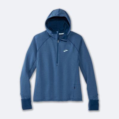 Brooks Notch Thermal 2.0 Kadın Kapüşonlu Sweatshirt Mavi Gri | TR-710453