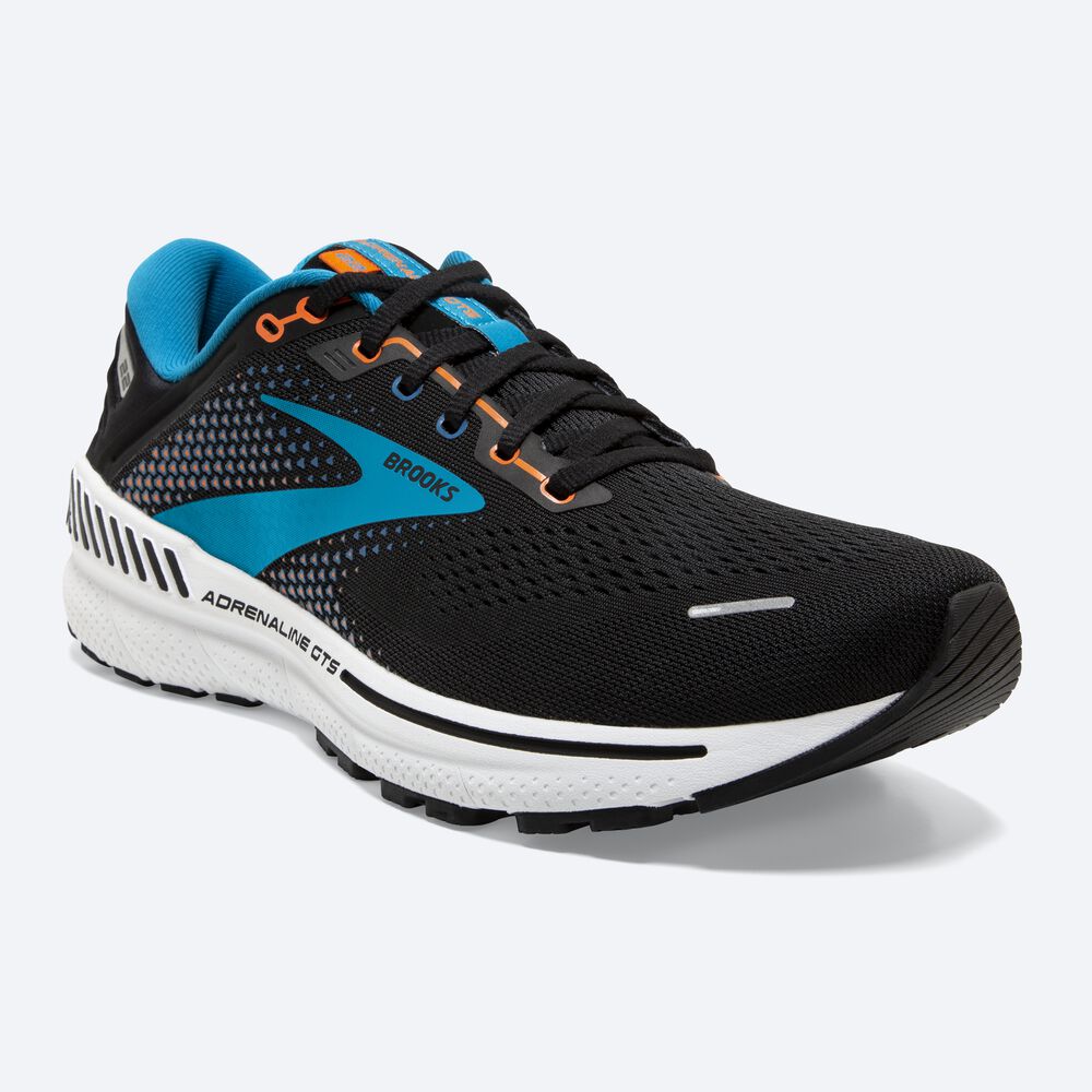 Brooks Adrenaline GTS 22 Erkek Koşu Ayakkabısı Siyah/Mavi/Turuncu | TR-893621