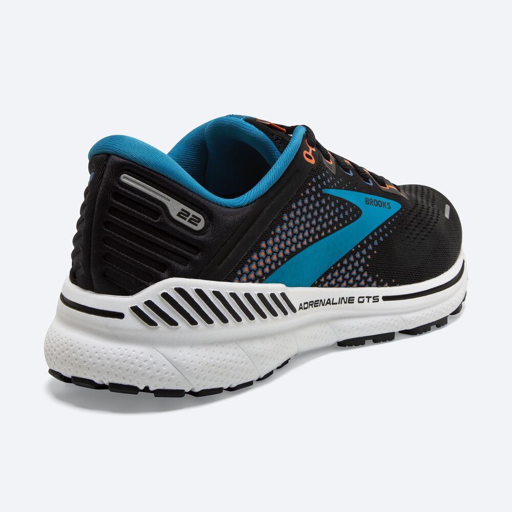 Brooks Adrenaline GTS 22 Erkek Koşu Ayakkabısı Siyah/Mavi/Turuncu | TR-893621