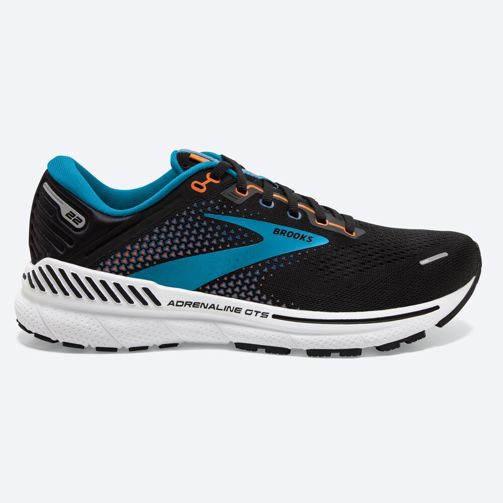 Brooks Adrenaline GTS 22 Erkek Koşu Ayakkabısı Siyah/Mavi/Turuncu | TR-893621