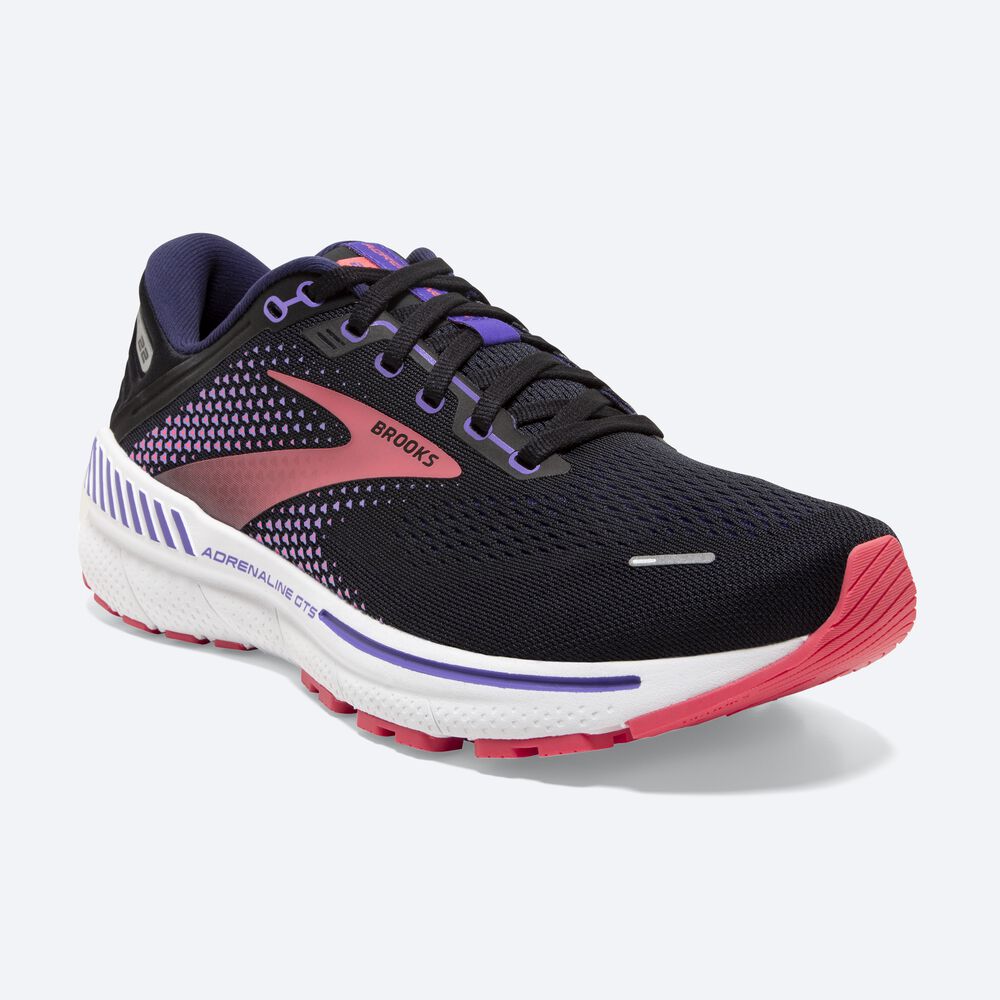 Brooks Adrenaline GTS 22 Kadın Koşu Ayakkabısı Siyah/Mor/Mercan | TR-526970