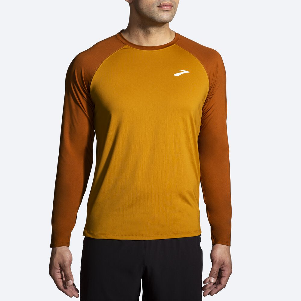 Brooks Atmosphere Long Sleeve 2.0 Erkek Tişört Sarı/Kahverengi | TR-804351