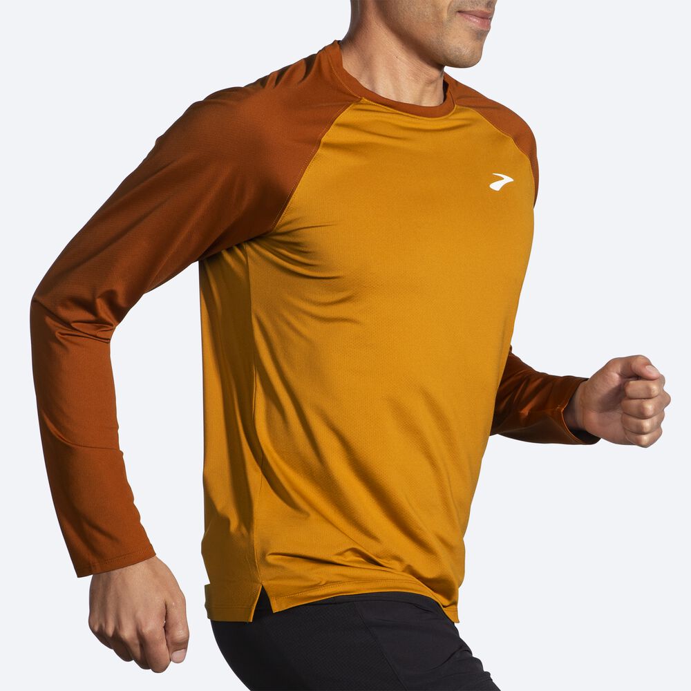 Brooks Atmosphere Long Sleeve 2.0 Erkek Tişört Sarı/Kahverengi | TR-804351