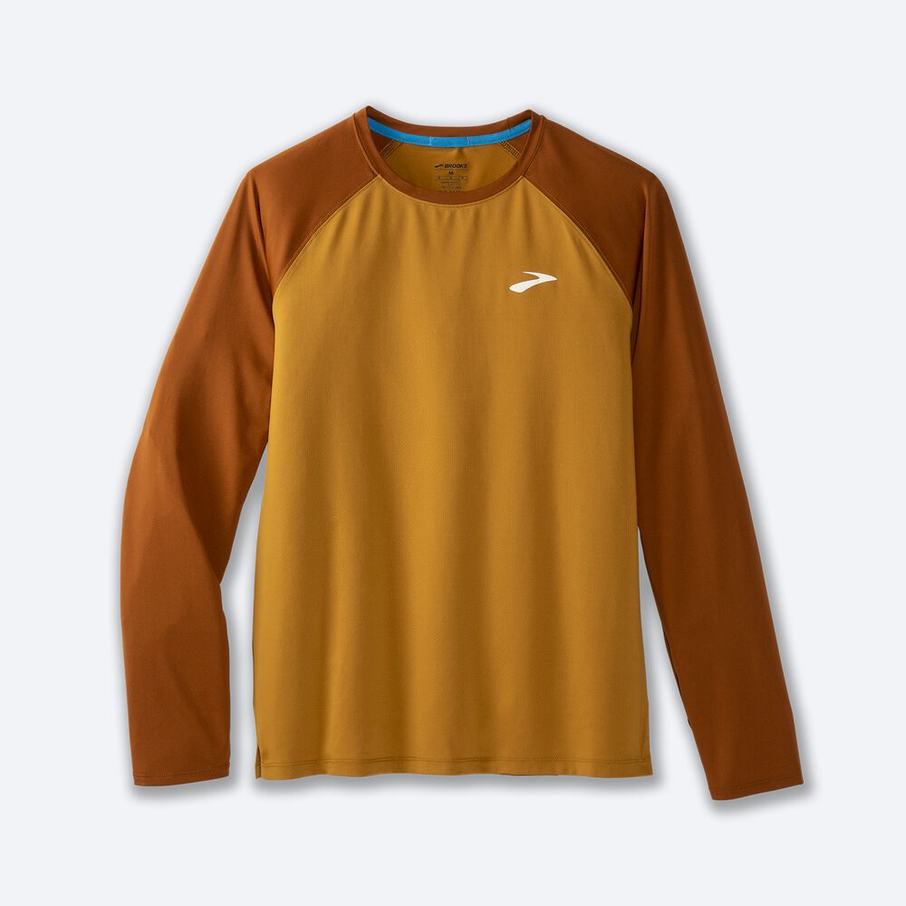 Brooks Atmosphere Long Sleeve 2.0 Erkek Tişört Sarı/Kahverengi | TR-804351