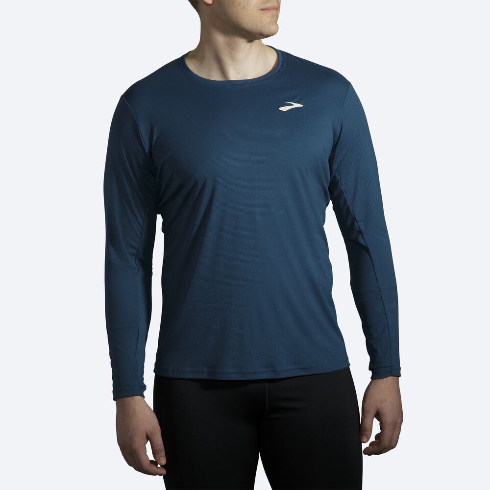 Brooks Atmosphere Long Sleeve Erkek Tişört Indigo | TR-286901