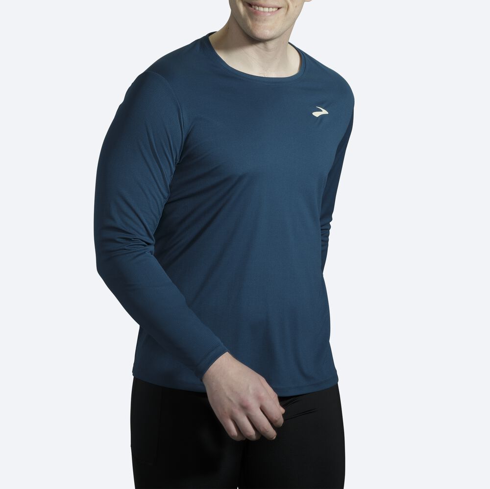 Brooks Atmosphere Long Sleeve Erkek Tişört Indigo | TR-286901