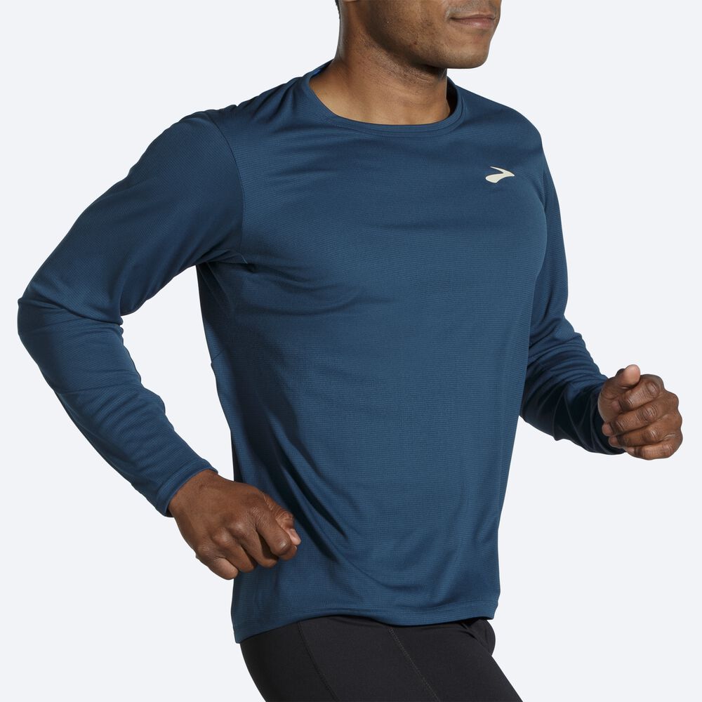 Brooks Atmosphere Long Sleeve Erkek Tişört Indigo | TR-286901