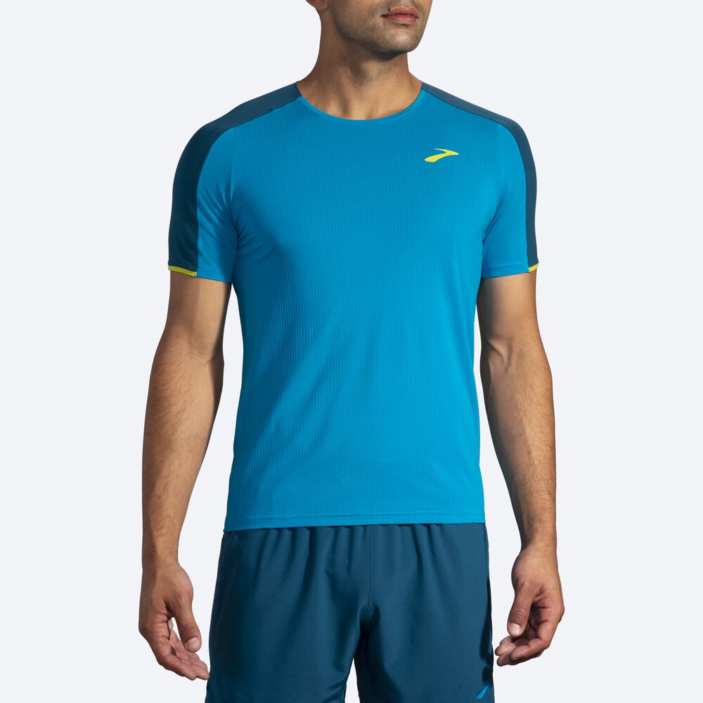 Brooks Atmosphere Short Sleeve Erkek Tişört Mavi/Koyu Yeşil | TR-835762