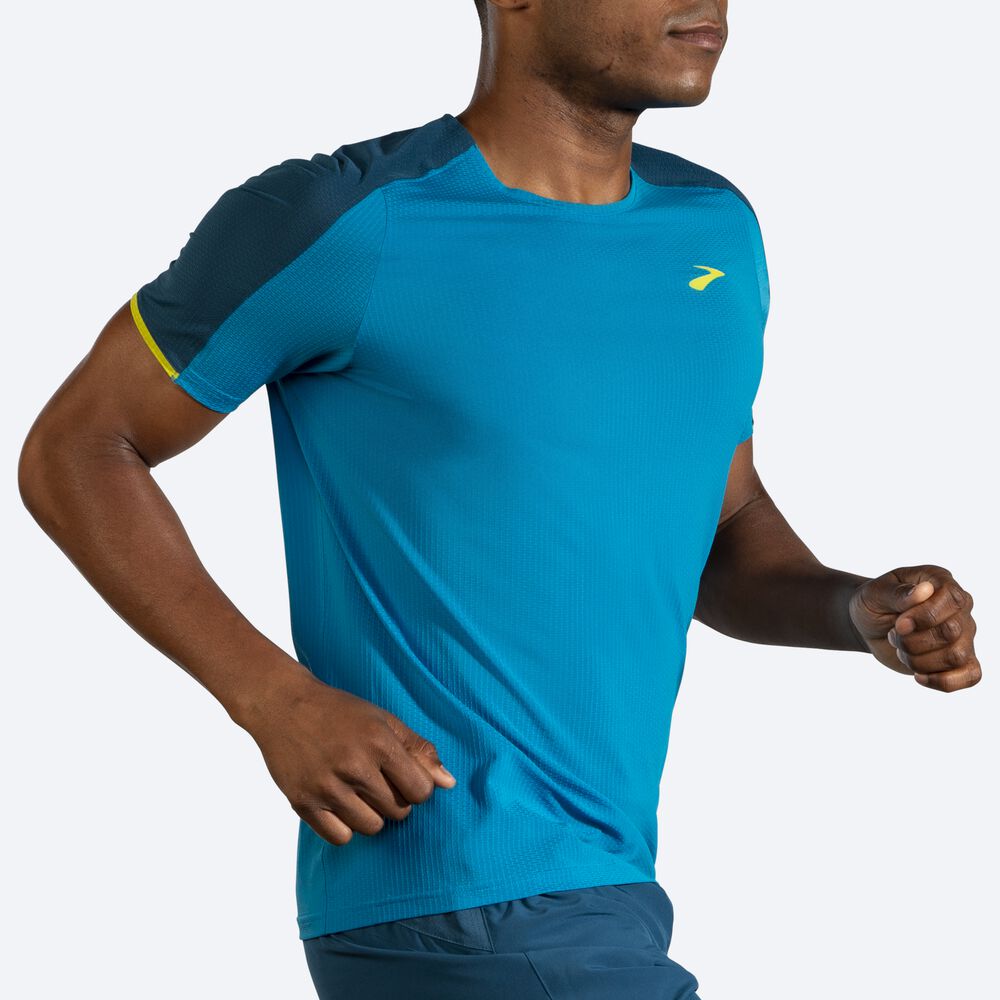 Brooks Atmosphere Short Sleeve Erkek Tişört Mavi/Koyu Yeşil | TR-835762