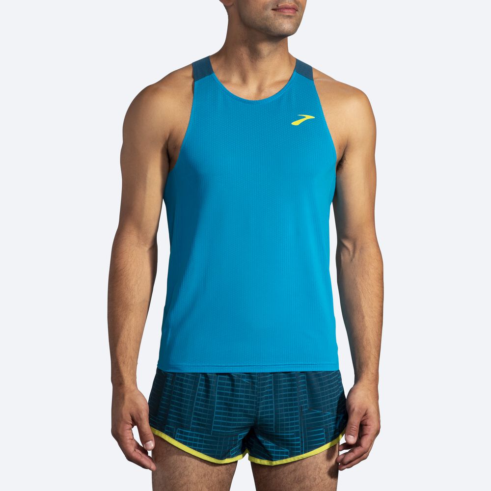 Brooks Atmosphere Singlet Erkek Atlet Mavi/Koyu Yeşil | TR-946058