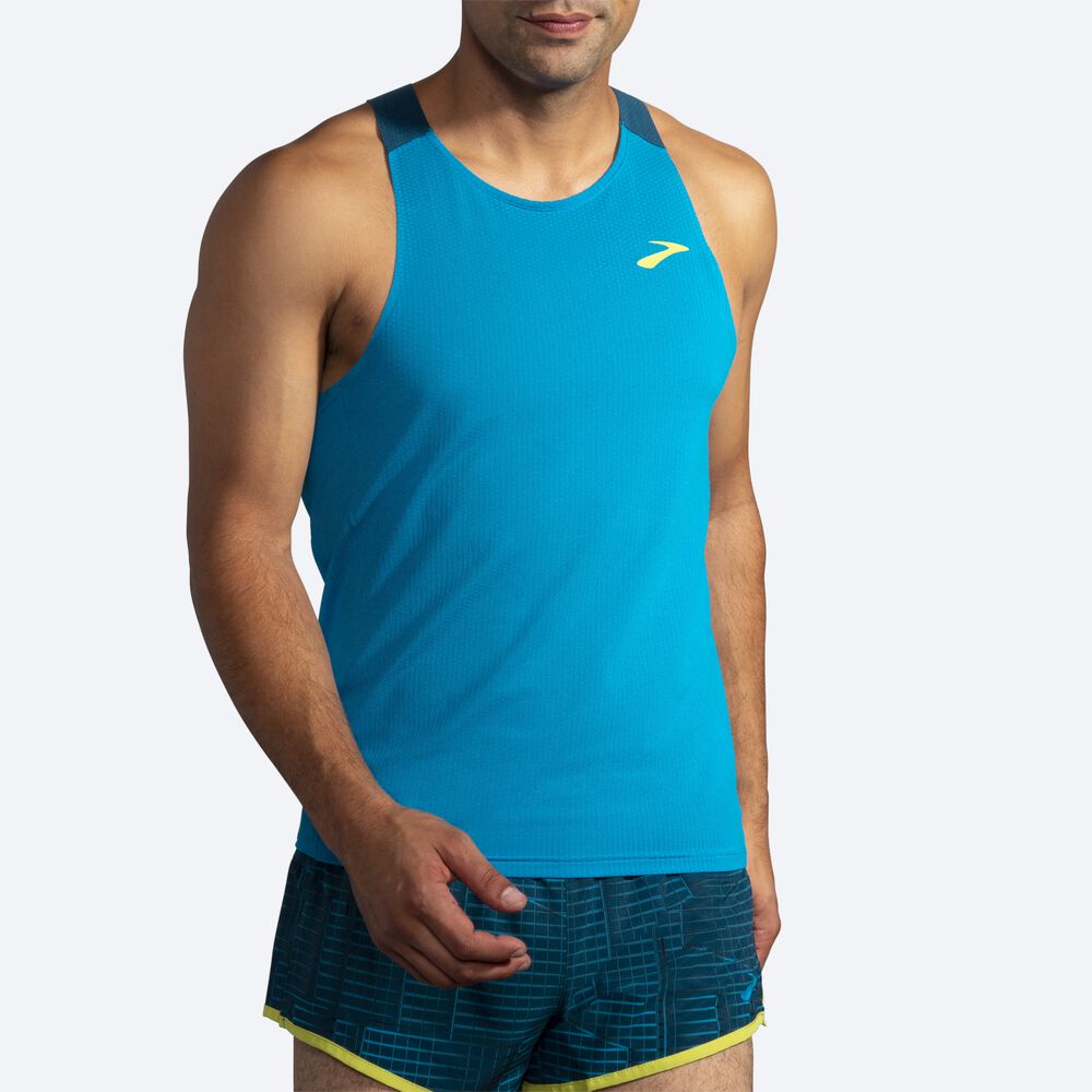 Brooks Atmosphere Singlet Erkek Atlet Mavi/Koyu Yeşil | TR-946058