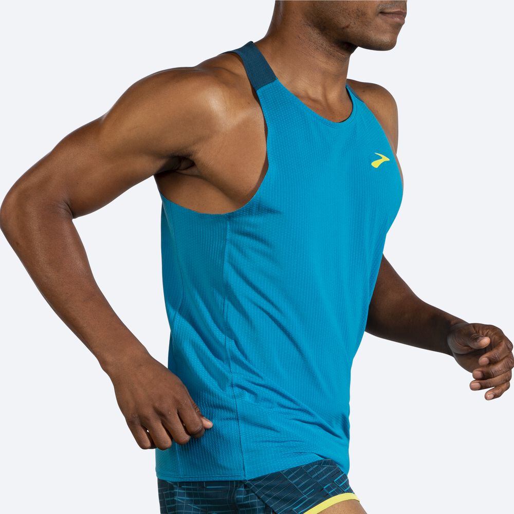 Brooks Atmosphere Singlet Erkek Atlet Mavi/Koyu Yeşil | TR-946058