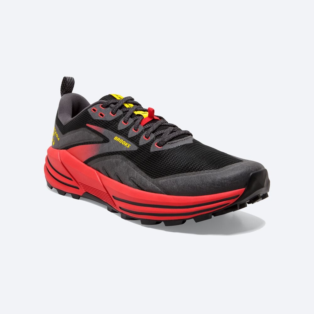 Brooks Cascadia 16 Erkek Trail Koşu Ayakkabısı Siyah/Kırmızı/Sarı | TR-154073