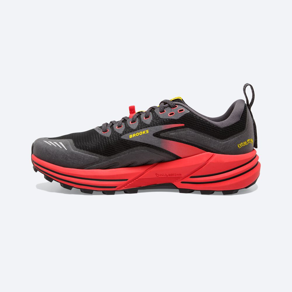 Brooks Cascadia 16 Erkek Trail Koşu Ayakkabısı Siyah/Kırmızı/Sarı | TR-154073