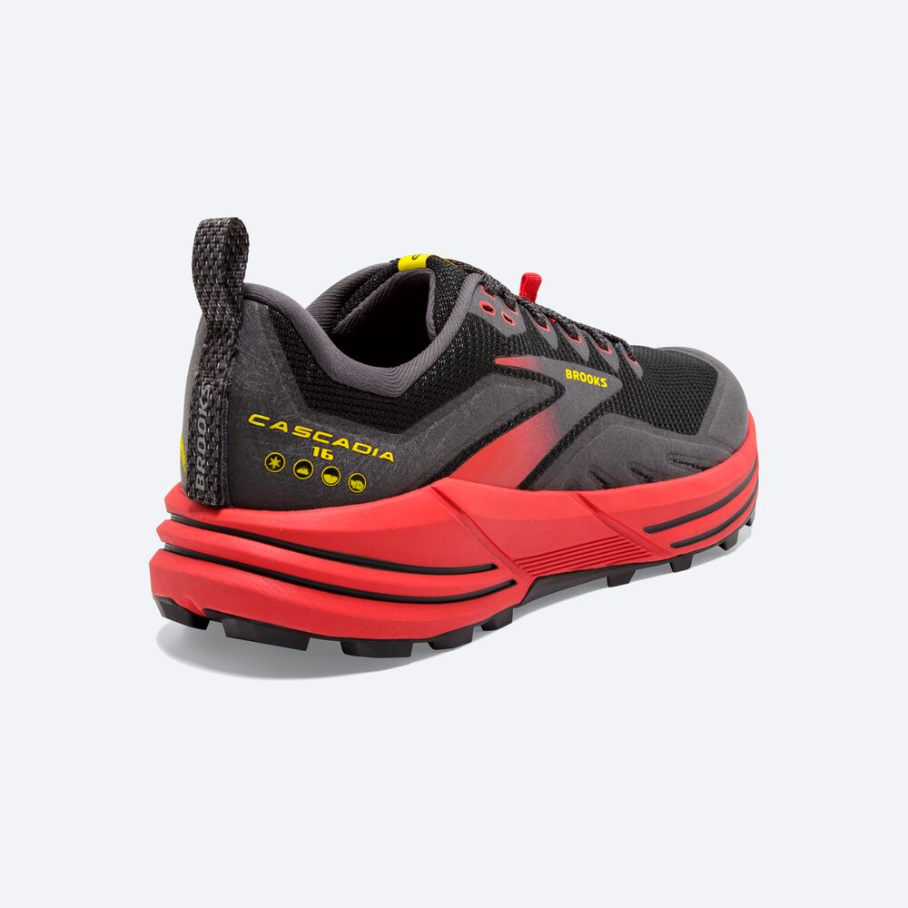 Brooks Cascadia 16 Erkek Trail Koşu Ayakkabısı Siyah/Kırmızı/Sarı | TR-154073