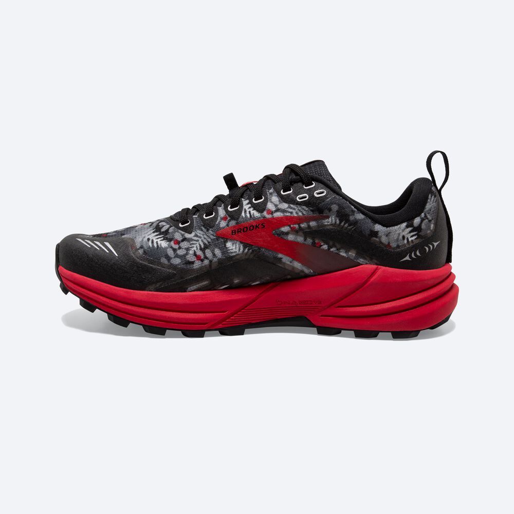 Brooks Cascadia 16 Erkek Trail Koşu Ayakkabısı Siyah/Gri/Kırmızı | TR-185072