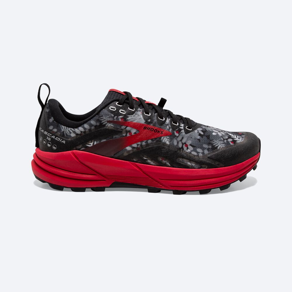 Brooks Cascadia 16 Erkek Trail Koşu Ayakkabısı Siyah/Gri/Kırmızı | TR-185072