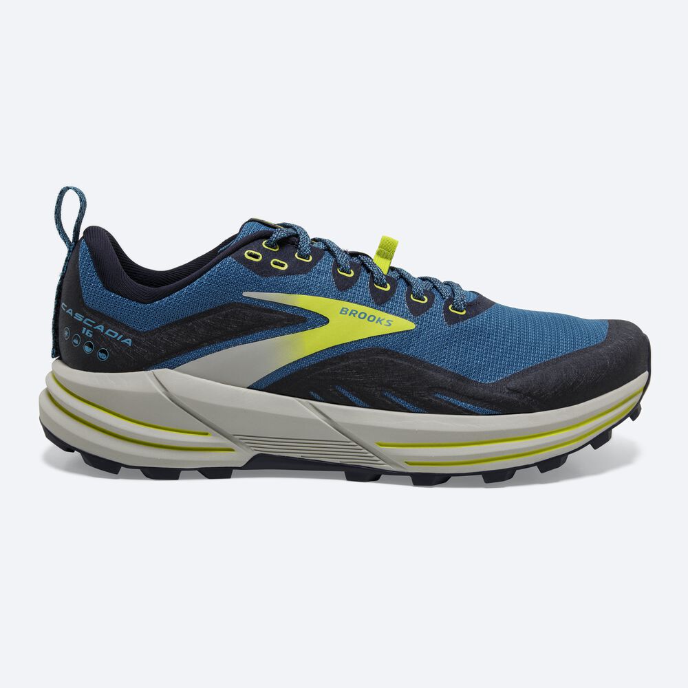 Brooks Cascadia 16 Erkek Trail Koşu Ayakkabısı Mavi/Lacivert/Açık Yeşil | TR-856917