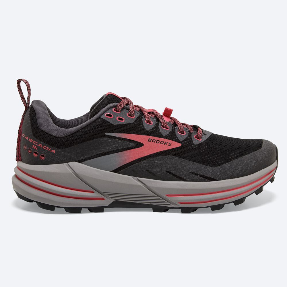 Brooks Cascadia 16 GTX Kadın Trail Koşu Ayakkabısı Siyah/Mercan | TR-890175