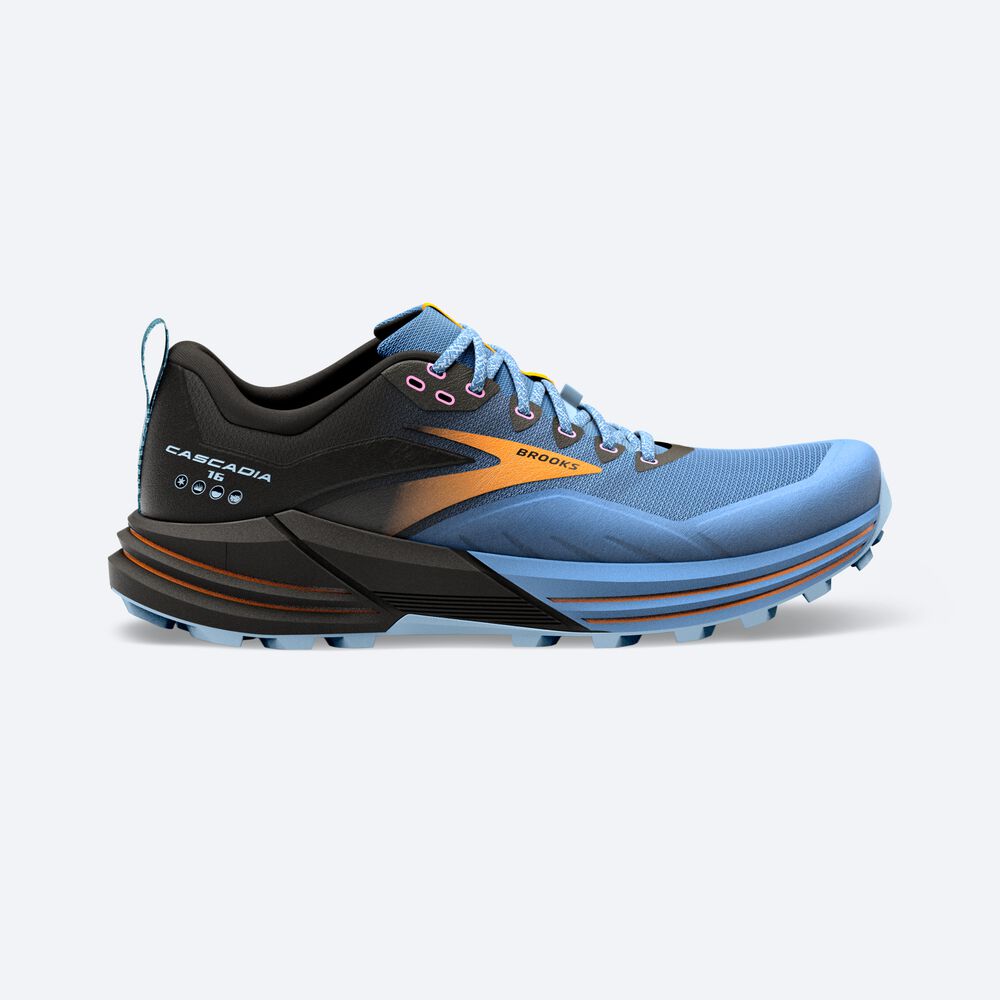 Brooks Cascadia 16 Kadın Trail Koşu Ayakkabısı Mavi/Siyah/Sarı | TR-287609