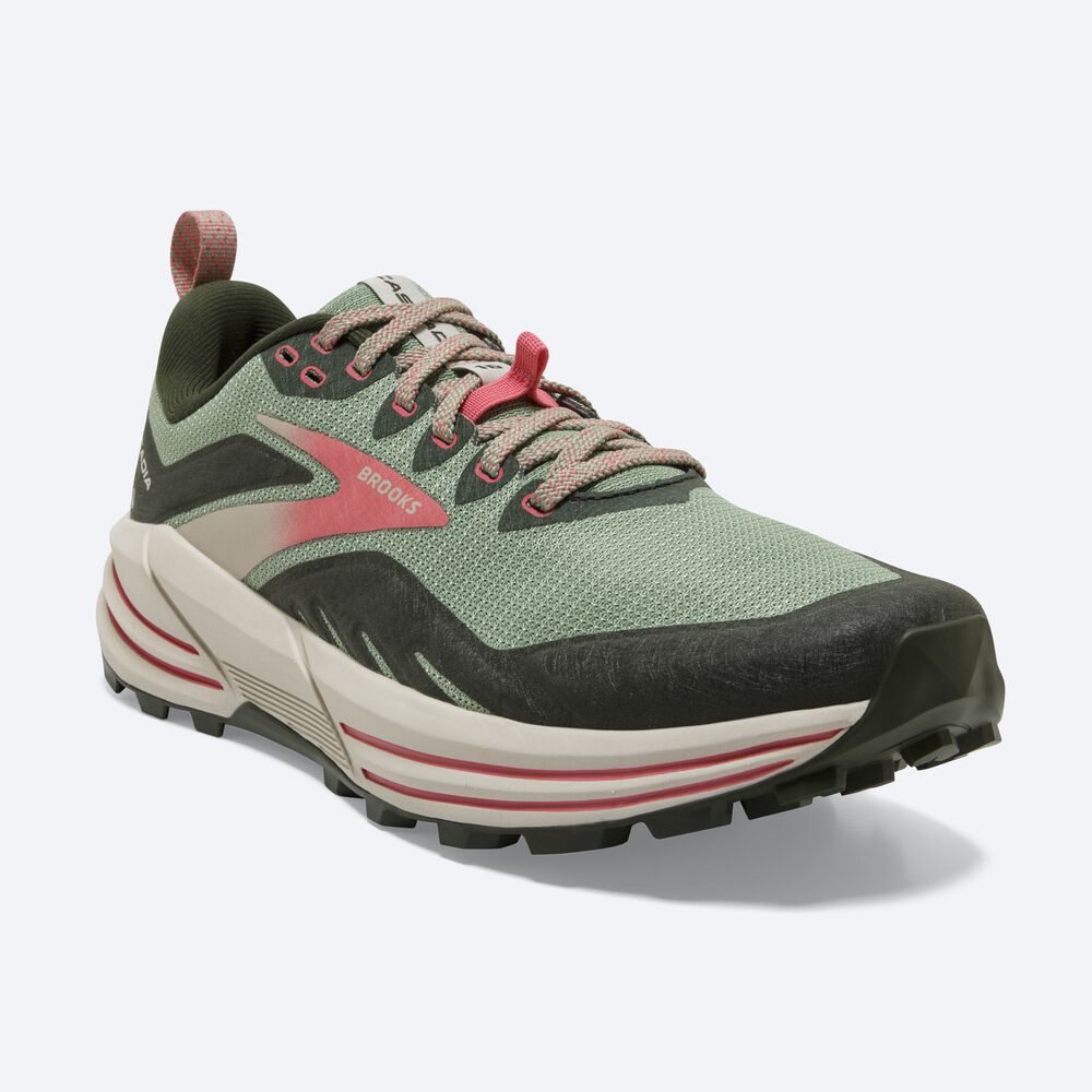 Brooks Cascadia 16 Kadın Trail Koşu Ayakkabısı Yeşil/Mercan | TR-697182