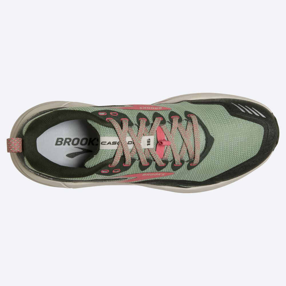 Brooks Cascadia 16 Kadın Trail Koşu Ayakkabısı Yeşil/Mercan | TR-697182