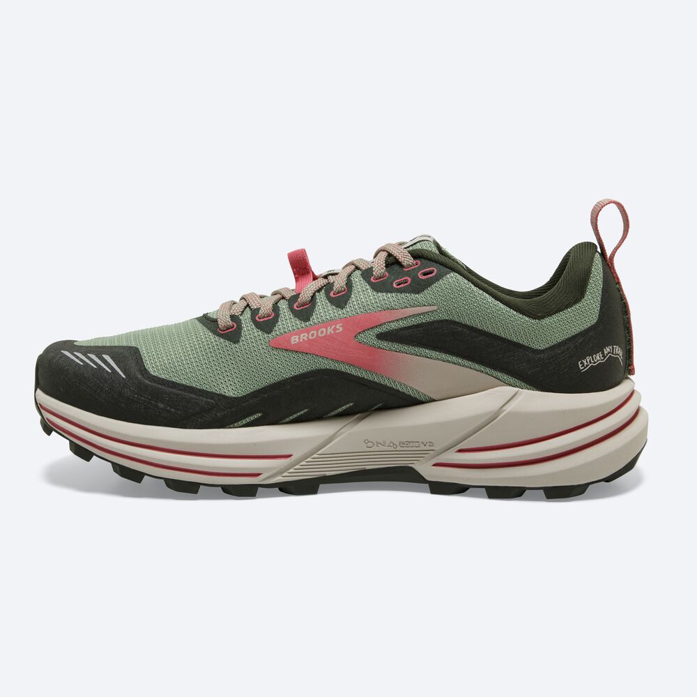 Brooks Cascadia 16 Kadın Trail Koşu Ayakkabısı Yeşil/Mercan | TR-697182