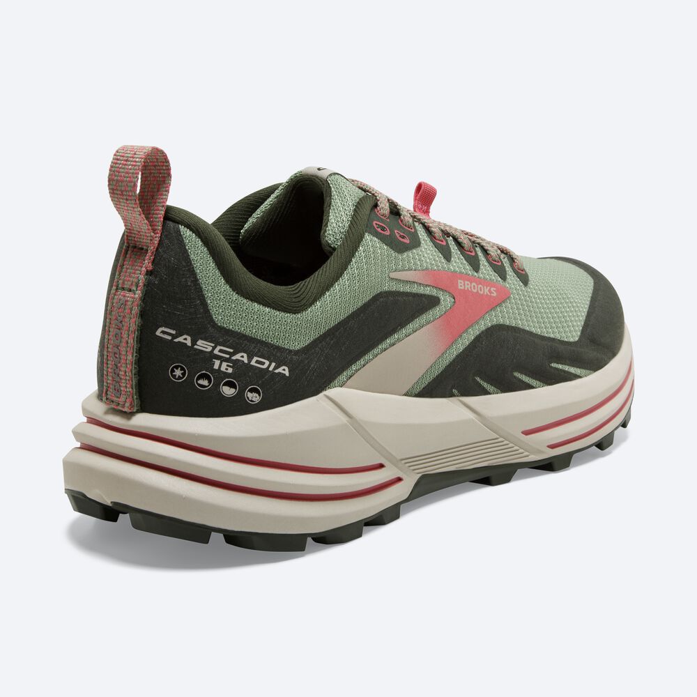 Brooks Cascadia 16 Kadın Trail Koşu Ayakkabısı Yeşil/Mercan | TR-697182