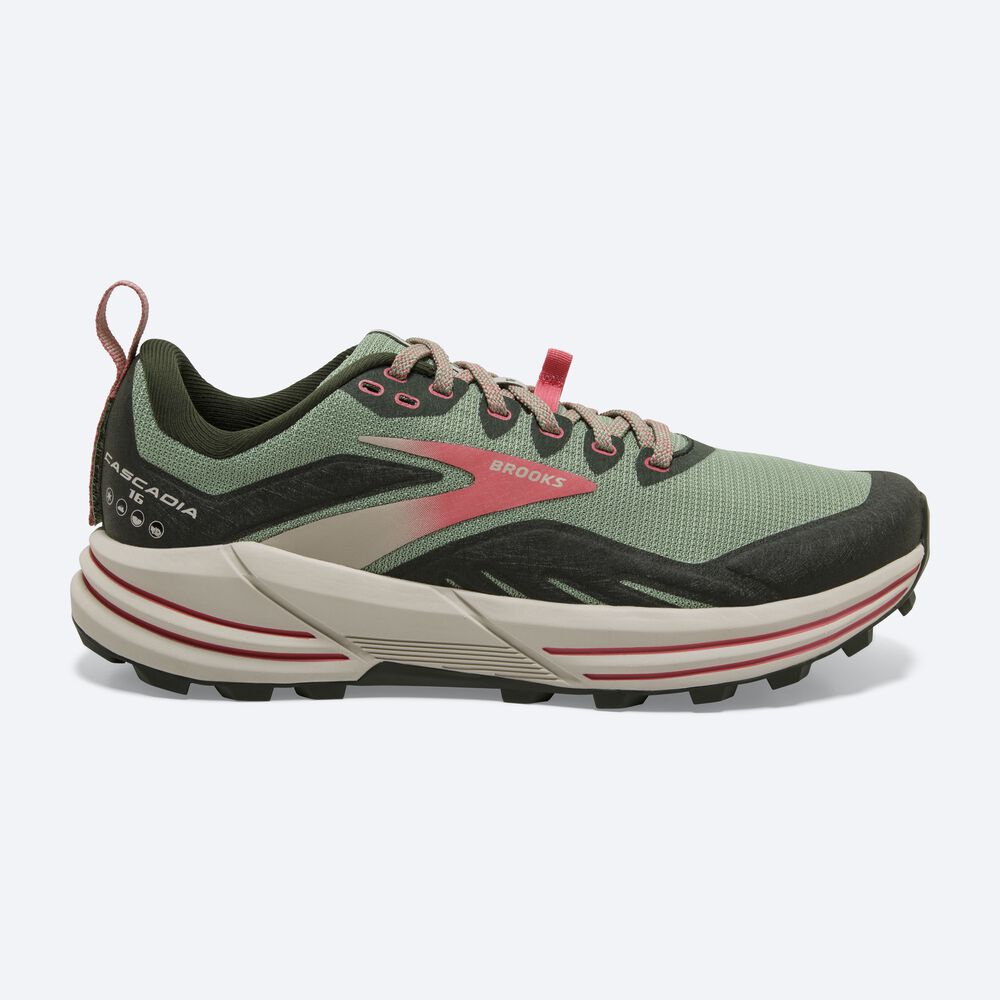 Brooks Cascadia 16 Kadın Trail Koşu Ayakkabısı Yeşil/Mercan | TR-697182