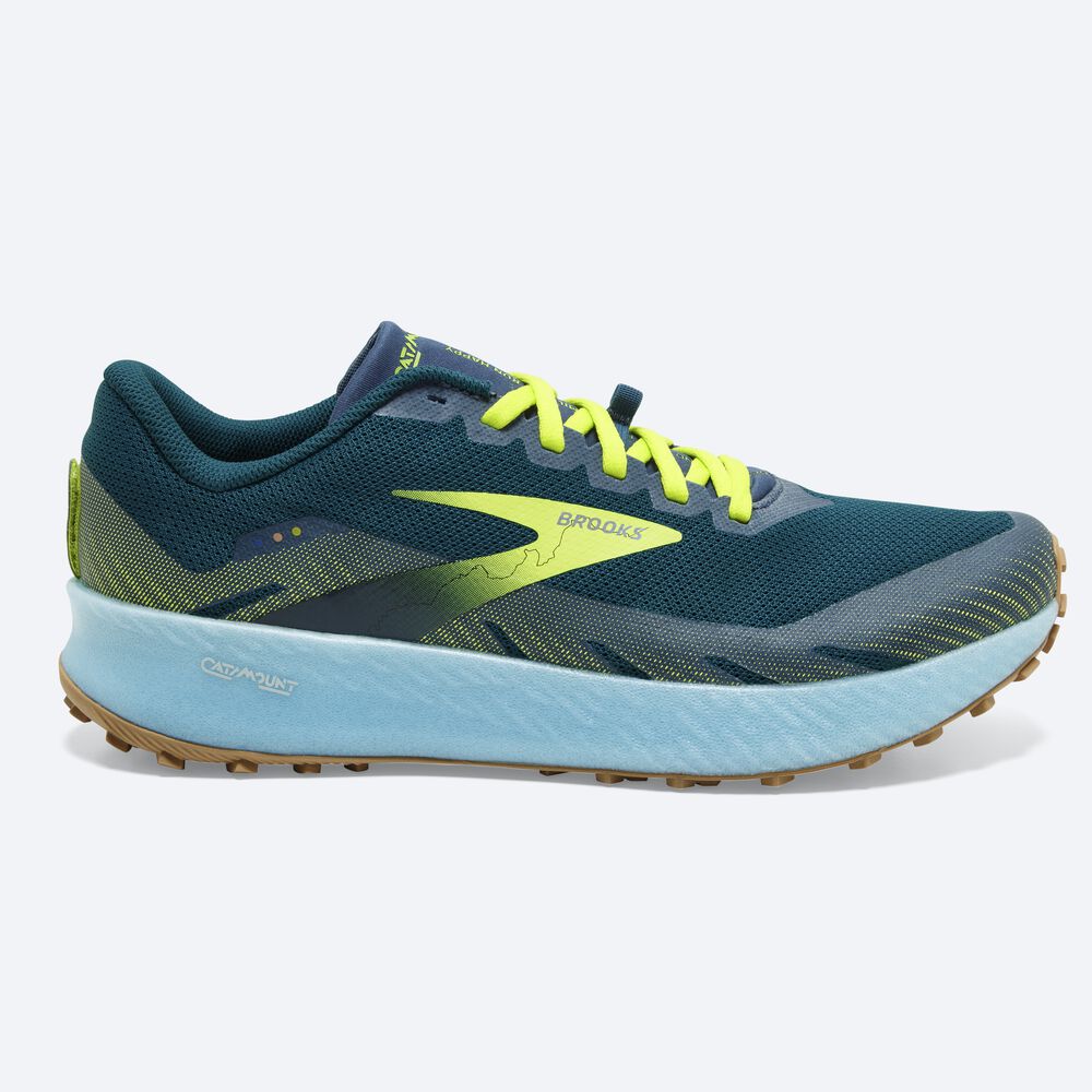 Brooks Catamount Erkek Trail Koşu Ayakkabısı Mavi/Açık Yeşil | TR-803125