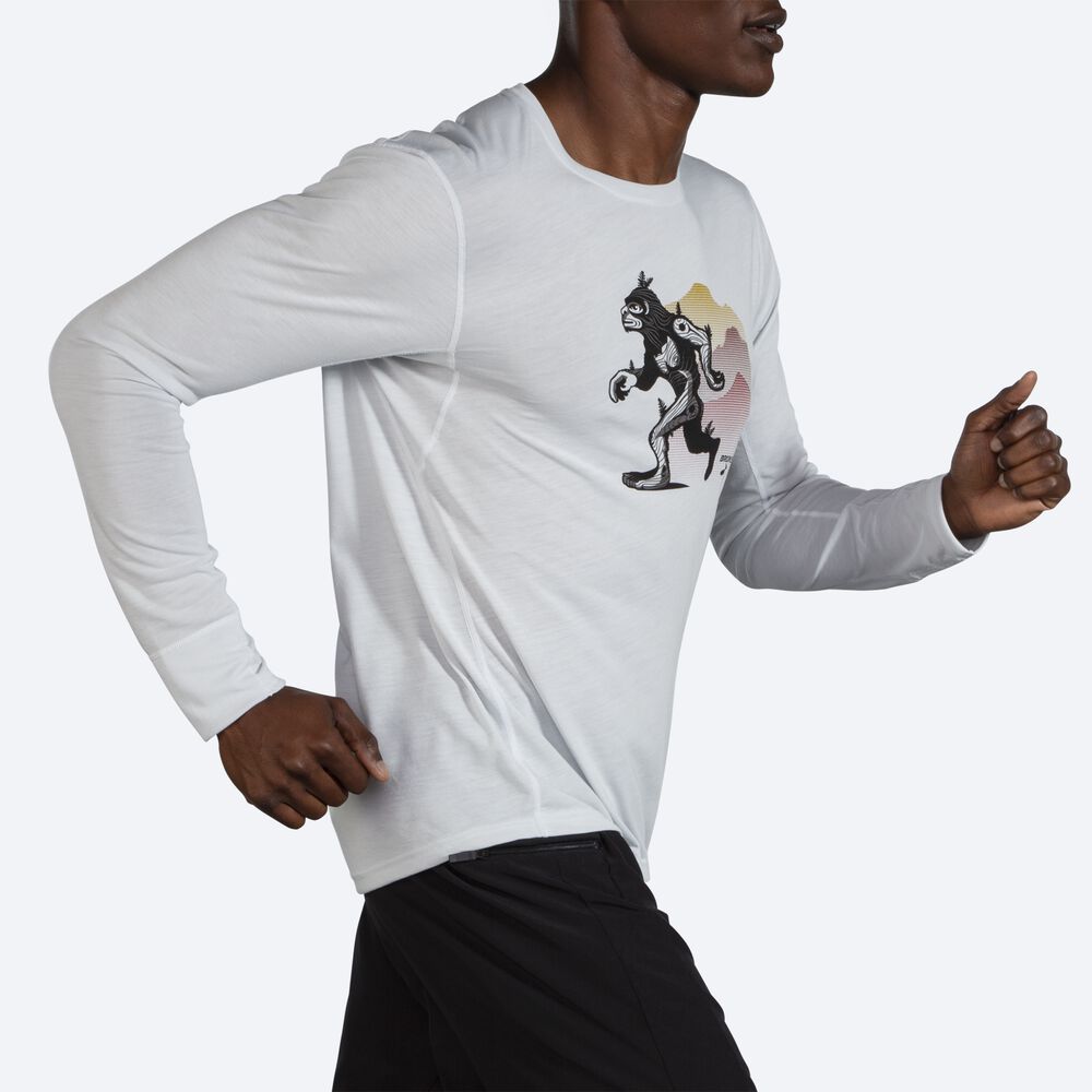 Brooks Distance Baskılı Long Sleeve Erkek Tişört Beyaz | TR-034162