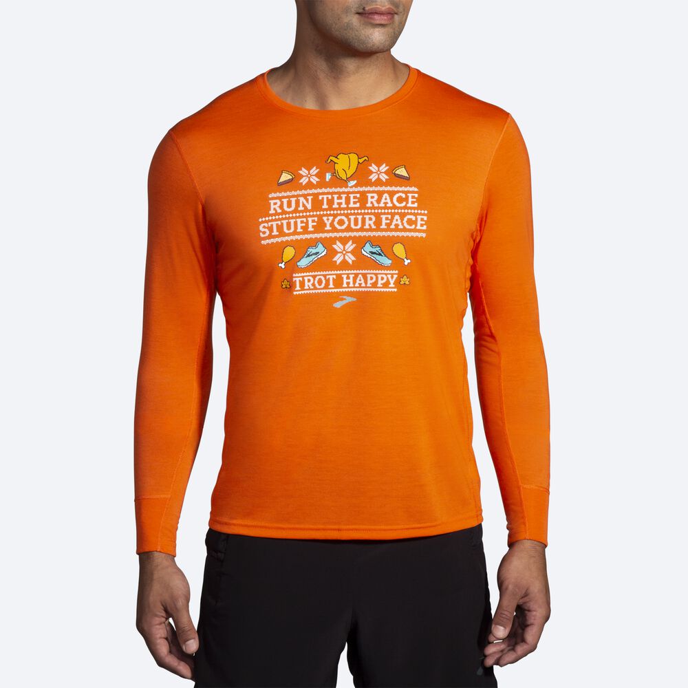 Brooks Distance Baskılı Long Sleeve Erkek Tişört Turuncu | TR-051749