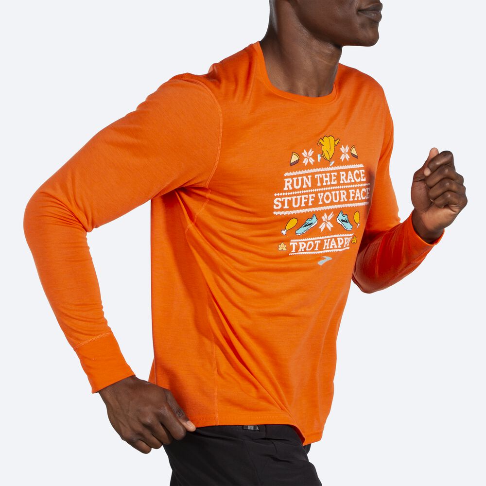 Brooks Distance Baskılı Long Sleeve Erkek Tişört Turuncu | TR-051749