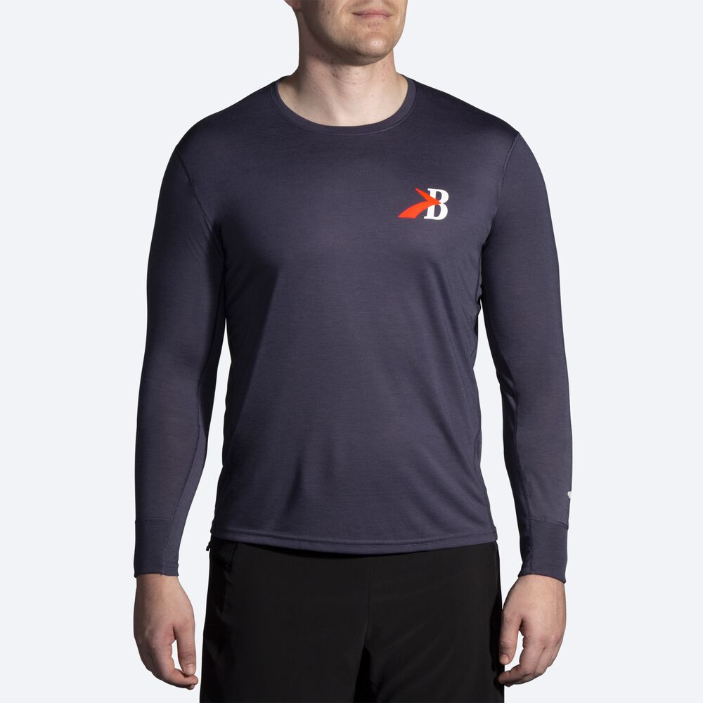 Brooks Distance Baskılı Long Sleeve Erkek Tişört Lacivert | TR-304716