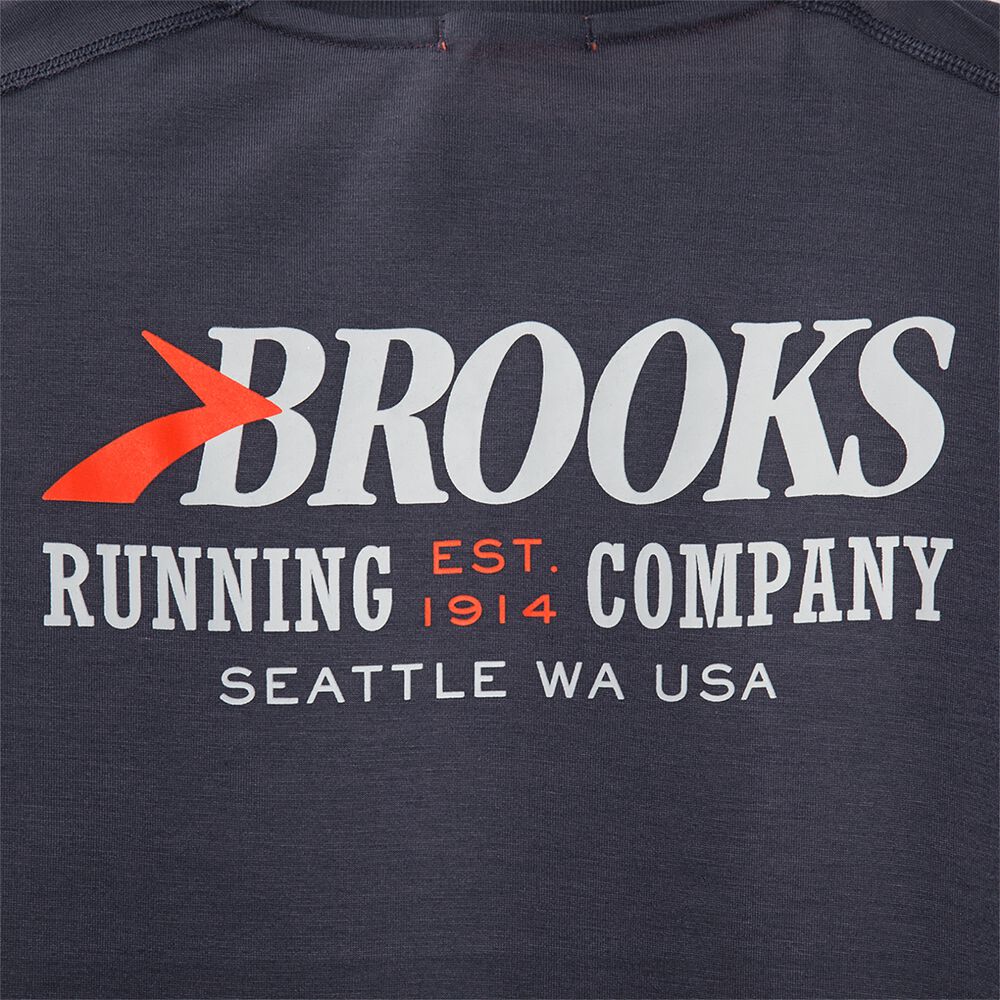 Brooks Distance Baskılı Long Sleeve Erkek Tişört Lacivert | TR-304716