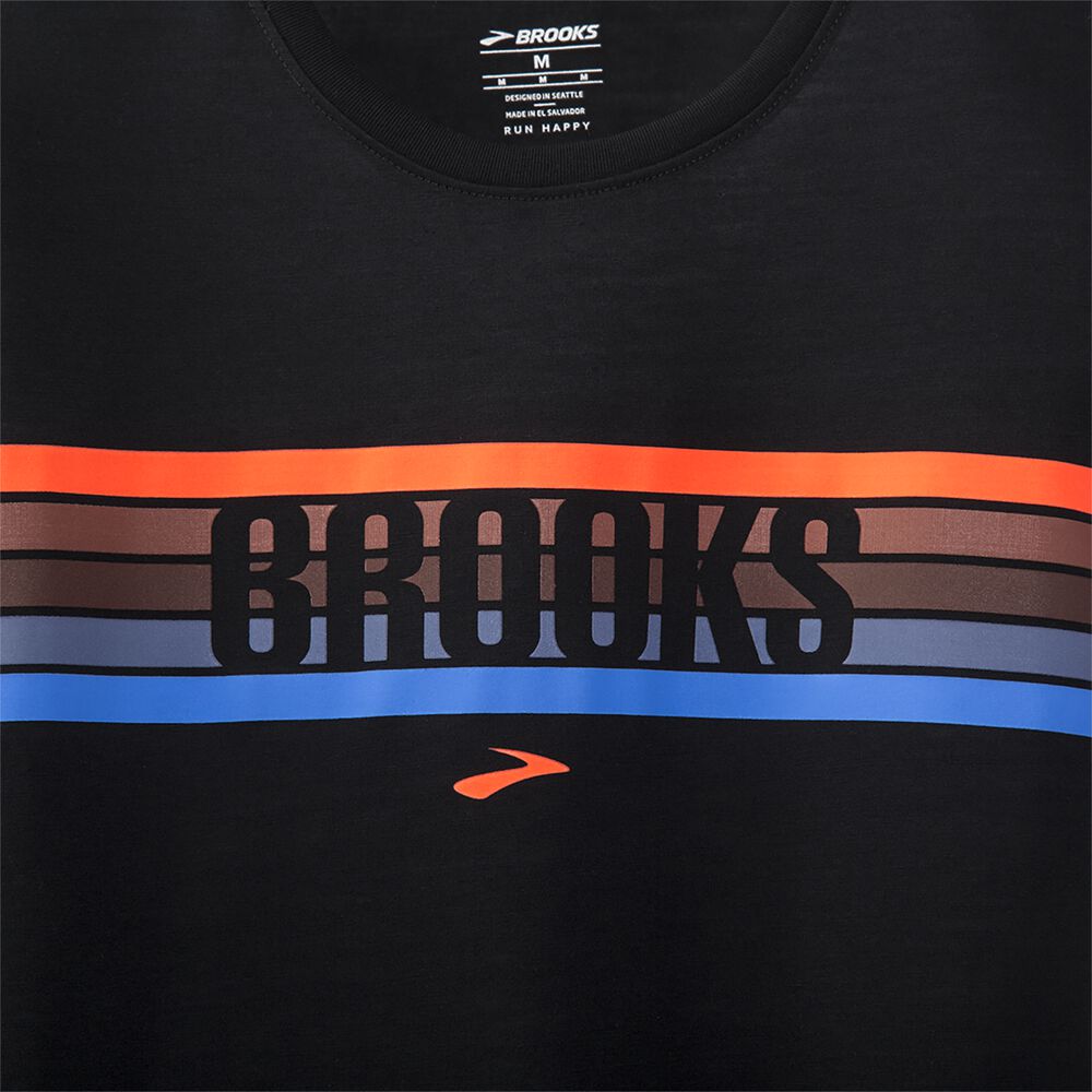 Brooks Distance Baskılı Long Sleeve Erkek Tişört Siyah/Çizgili | TR-764820