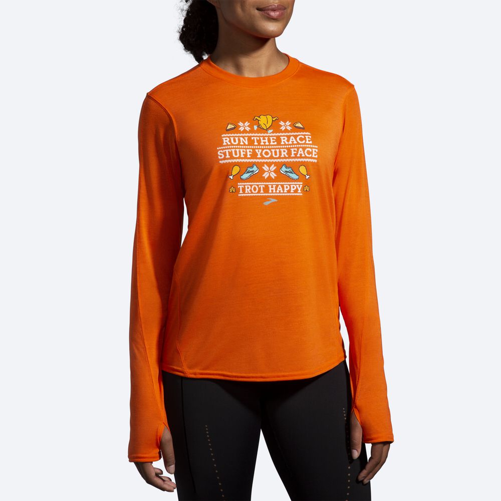 Brooks Distance Baskılı Long Sleeve Kadın Tişört Turuncu | TR-189573