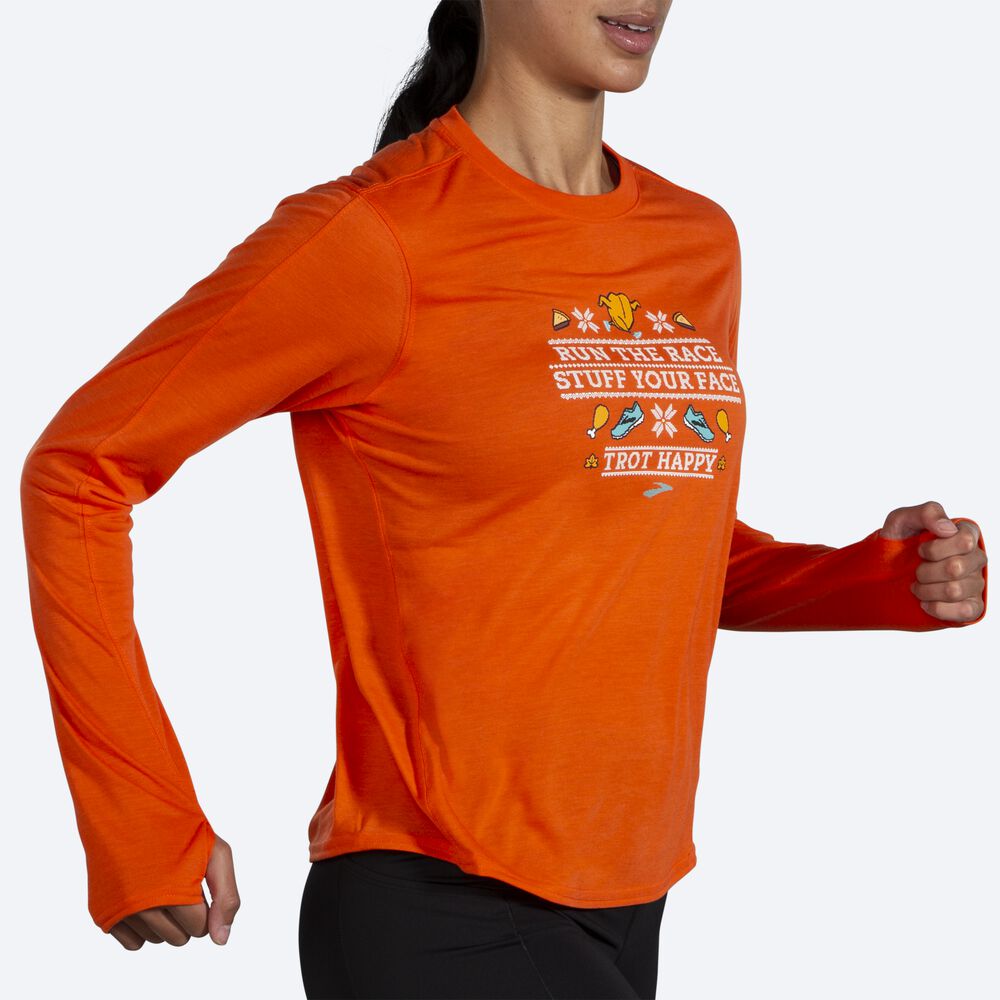 Brooks Distance Baskılı Long Sleeve Kadın Tişört Turuncu | TR-189573