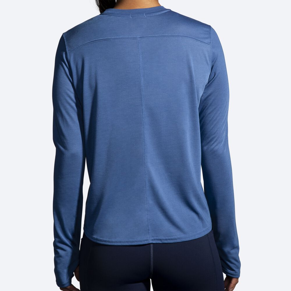 Brooks Distance Baskılı Long Sleeve Kadın Tişört Mavi Gri | TR-531482