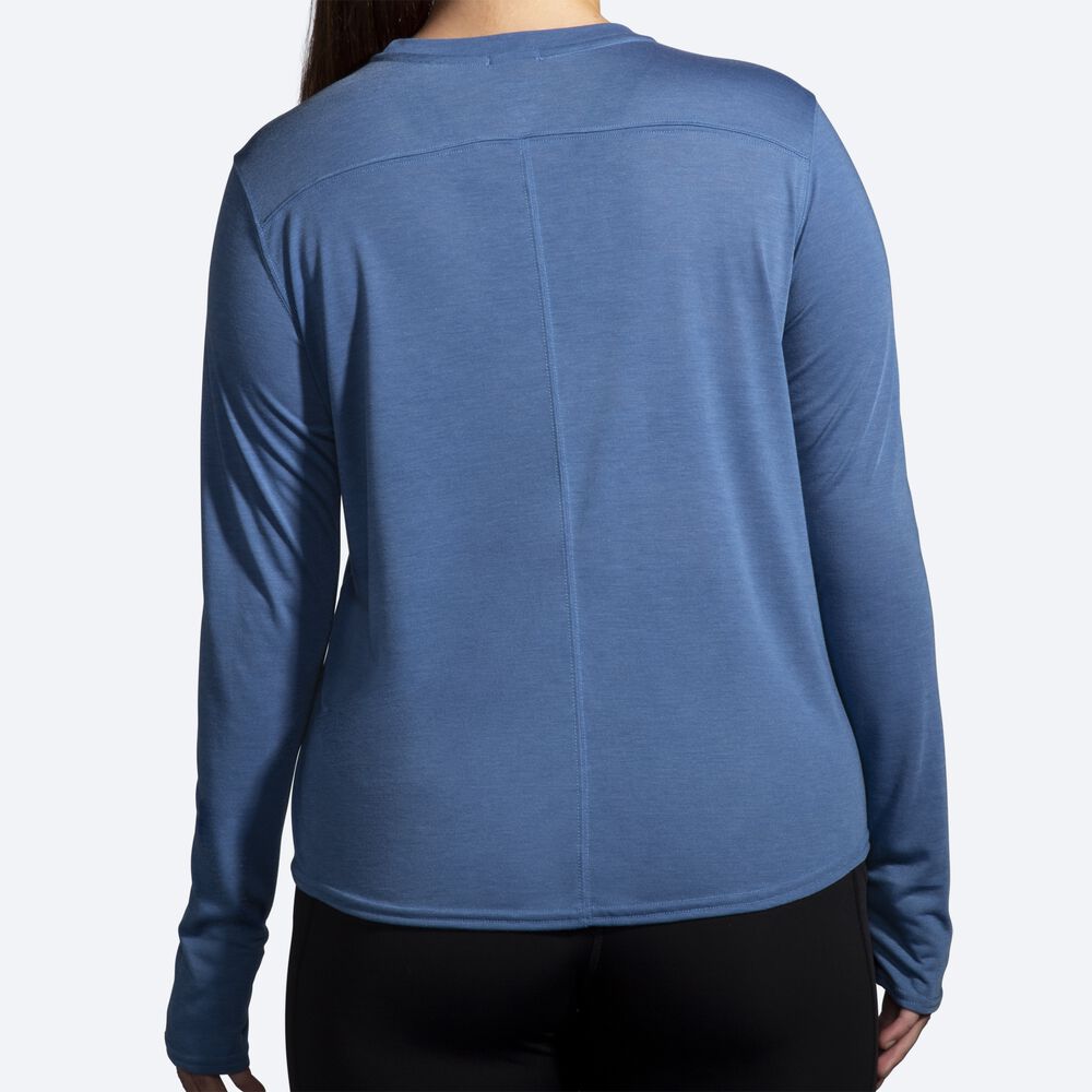 Brooks Distance Baskılı Long Sleeve Kadın Tişört Mavi Gri | TR-823459