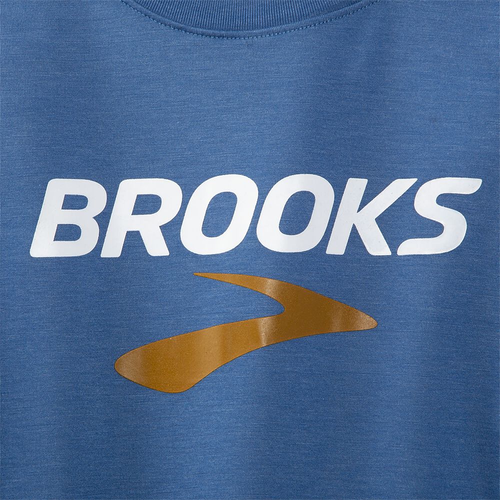 Brooks Distance Baskılı Long Sleeve Kadın Tişört Mavi Gri | TR-823459