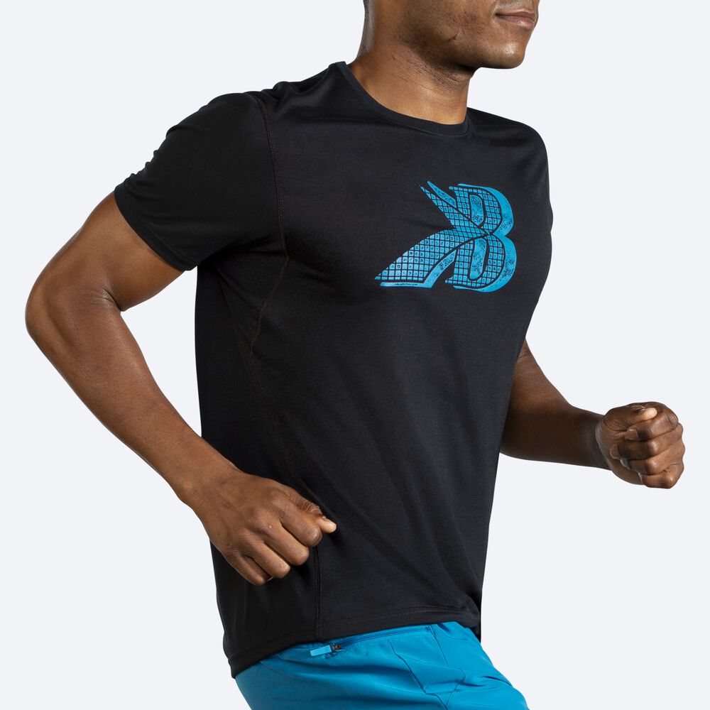 Brooks Distance Baskılı Short Sleeve Erkek Tişört Siyah/Mavi | TR-024897