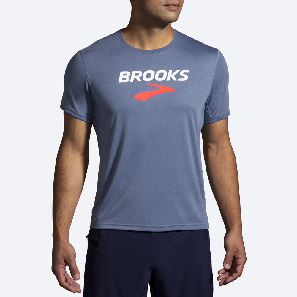 Brooks Distance Baskılı Short Sleeve Erkek Tişört Gri | TR-274501