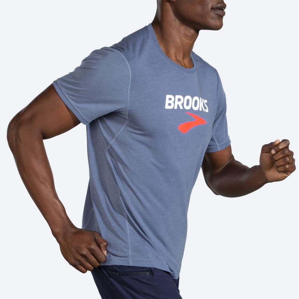 Brooks Distance Baskılı Short Sleeve Erkek Tişört Gri | TR-274501